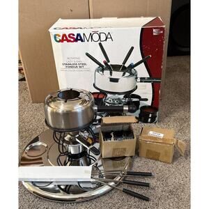 Vintage 2003 Casa‎ Moda Stainless Steel 6-Color Forks Ramekins Fondue Set Unused